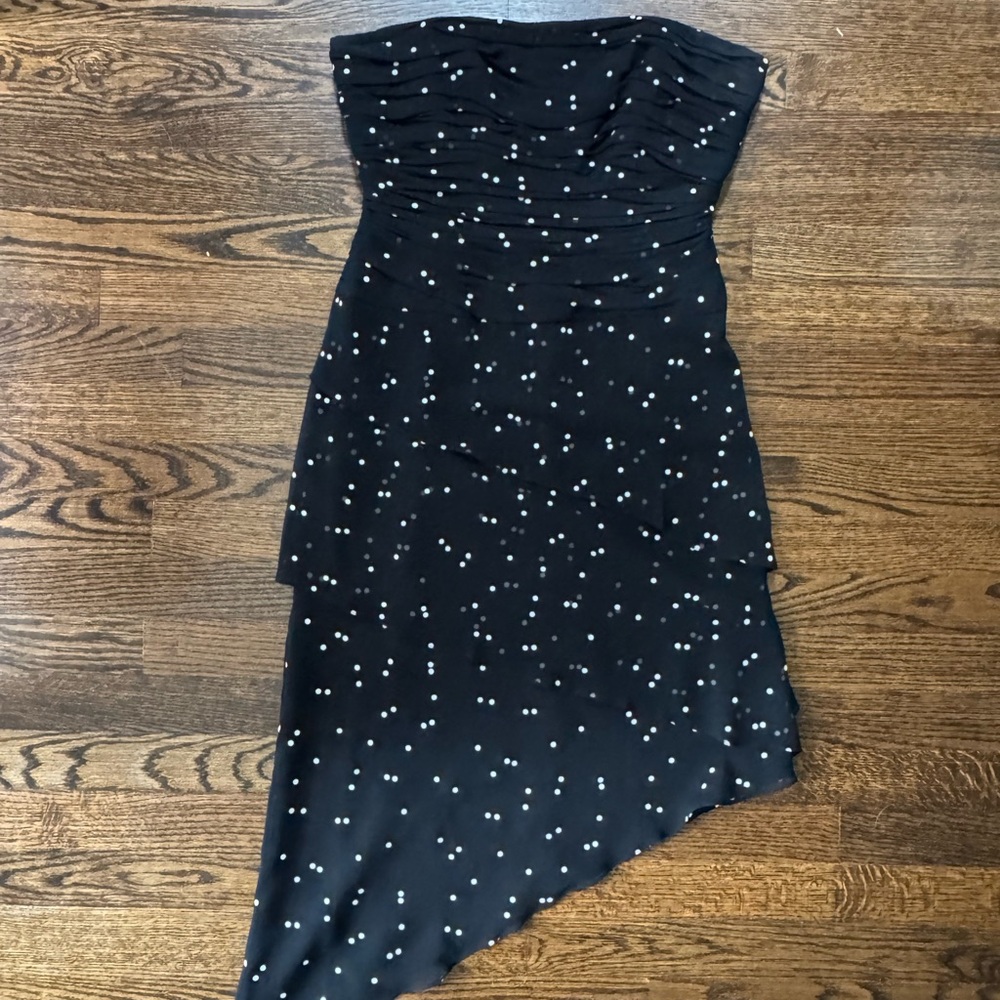 Kay Unger Black Asymmetrical Dress with White Polka Dots